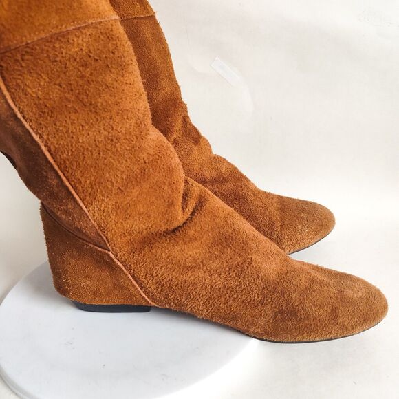 Nuetral Zone Boho Flat Foldover Camel Tan Leather Suede Knee High Boots Size 8 - Picture 2 of 11